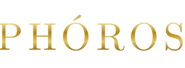 Gold 'PHÓROS' text on a white background